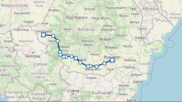 Carte du trajet en train Bucarest-Timisoara effectué par l’envoyée spéciale © Globe Reporters