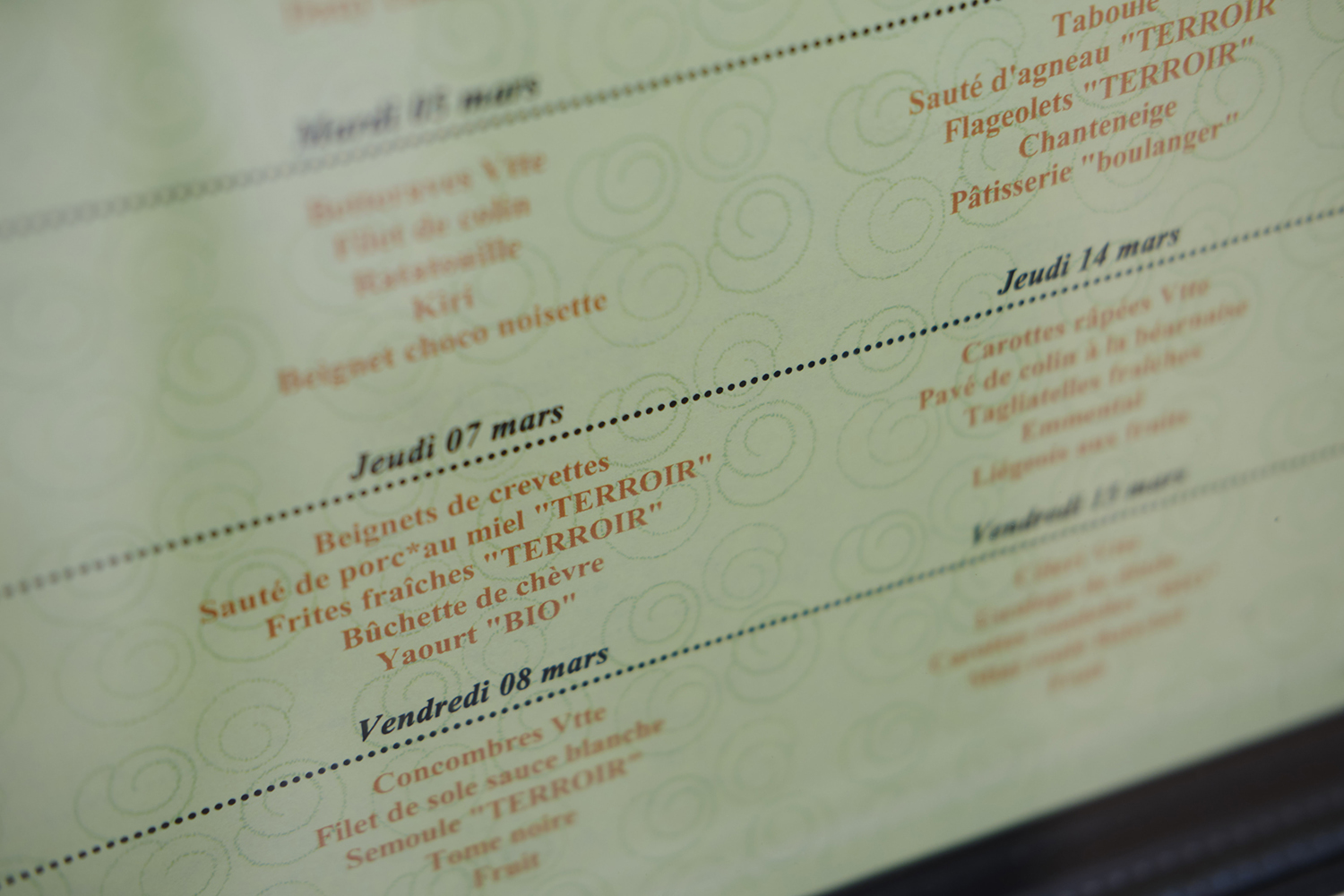 Exemple de menu de l’école de Marboué lors d’une action en faveur de l’alimentation d’origine locale. © François DELAUNEY, Conseil départemental d’Eure-et-Loir