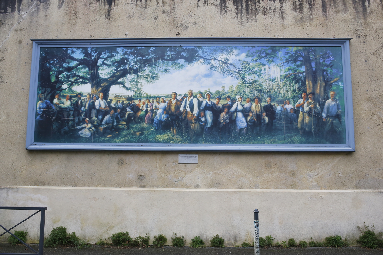 Reproduction photographiée de la fresque peinte par Robert DAFFORD à Saint-Martinville en Louisiane, qui représente les Acadiens qui arrivent en Louisiane © Globe Reporters