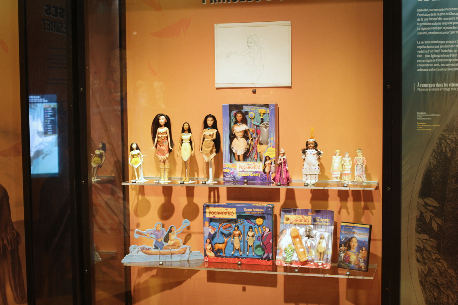 Les poupées Pocahontas en vitrine.