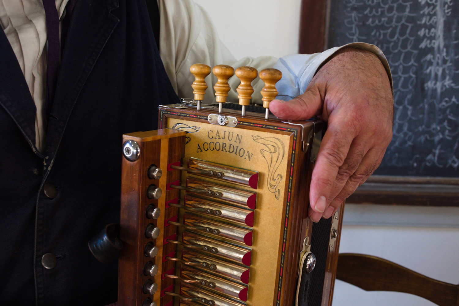 L’accordéon de Kevin REES. L’accordéon est un des principaux instruments de la musique cajun © Globe Reporters