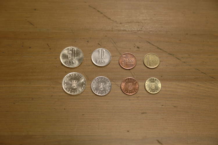 Les pièces roumaines de 50,10, 5 et 1 bani