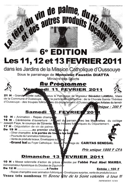 Programme de la fête du vin de palme à Oussouye.