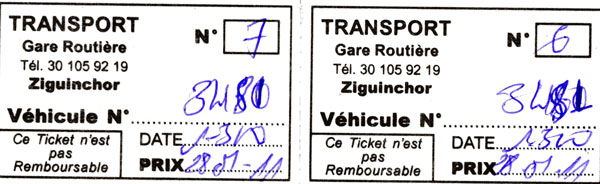 Facture du taxi à Ziguinchor