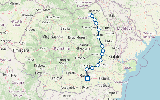 Carte du trajet en train de Bucarest à Suceava. © Globe Reporters